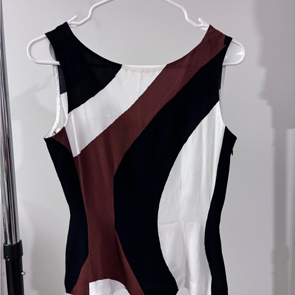 Kate Spade Sleeveless Abstract Colorblock Top - Black, White & Brown